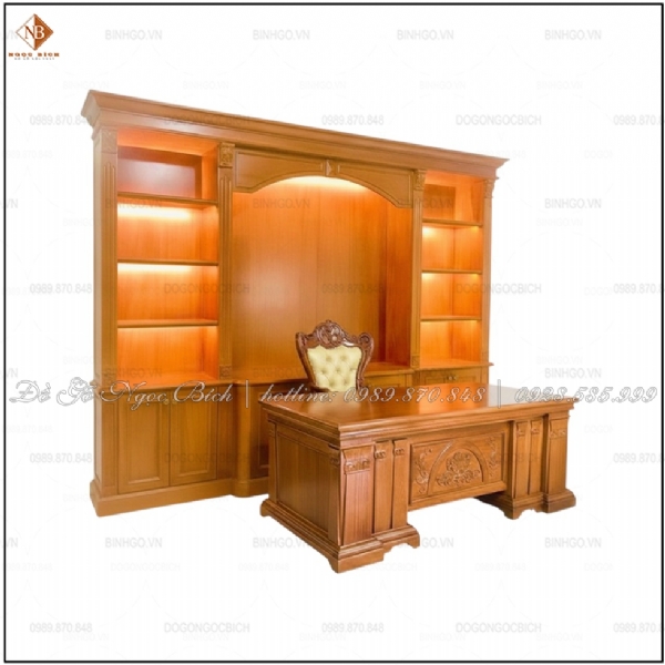 Bàn làm việc lãnh đạo phong cách Italy 2m17 gỗ Óc Chó