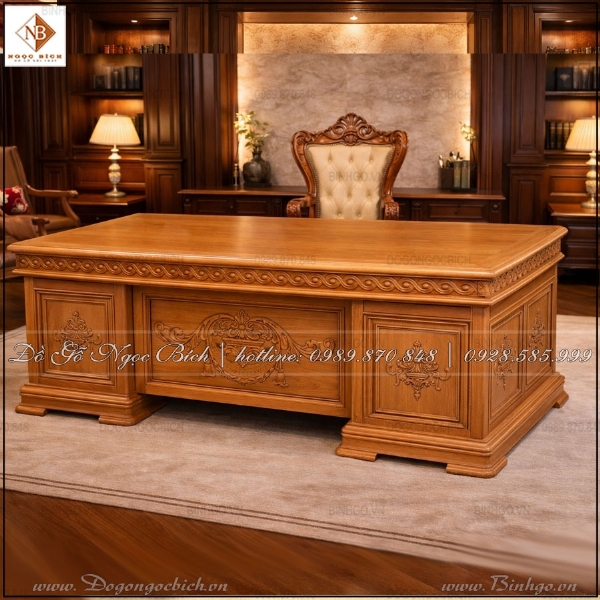 Bàn Giám Đốc Gỗ Tự Nhiên Cao Cấp Gỗ Gõ Đỏ Vân Đẹp Chuẩn Phong Thủy