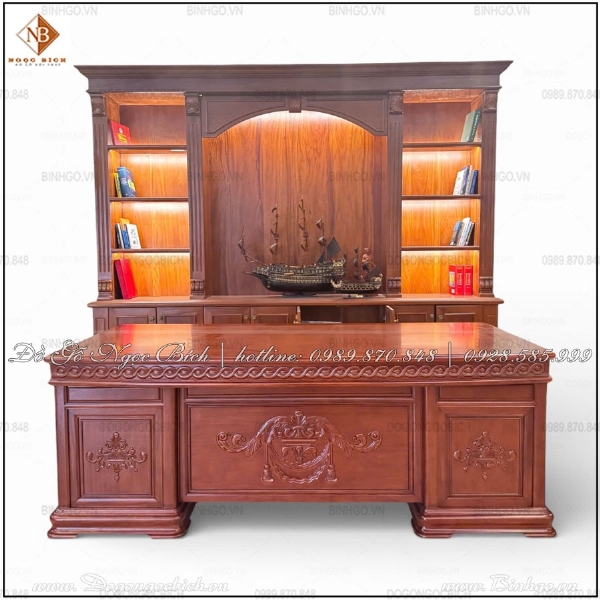 Bàn Giám Đốc mẫu tân cổ điển dài 217cm gỗ tự nhiên 