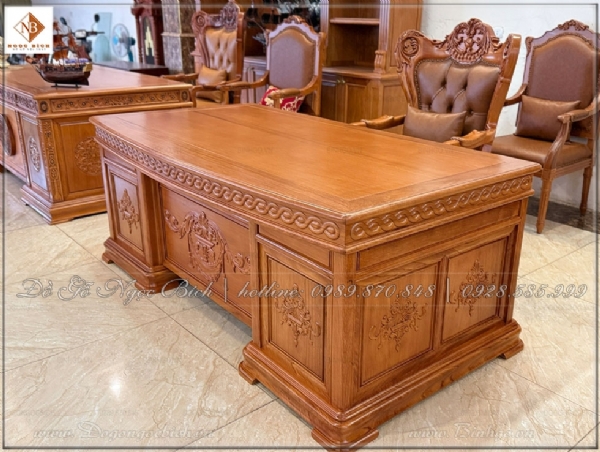 Bàn làm việc tân cổ điển gỗ tư nhiên dài 1,97m