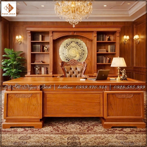 Bàn làm việc Lãnh đạo gỗ Gõ Đỏ kích thước 3m phong cách Hiện Đại