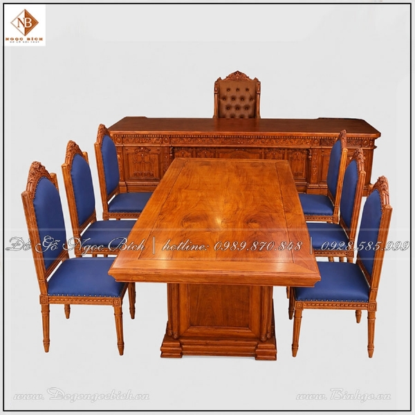 Bộ Bàn 6 Ghế Phòng Họp Gỗ Tự Nhiên 