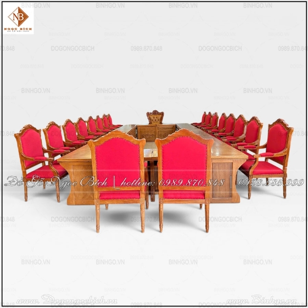 Bộ Bàn Ghế Họp Gỗ Gõ Đỏ Ghế Bọc Vải Đỏ Cao Cấp
