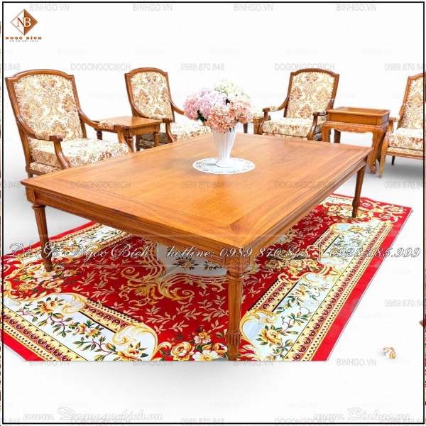 Bộ Bàn Ghế Phòng Khách Gỗ Tự Nhiên Bọc Nệm Hoa Văn Sang Trọng
