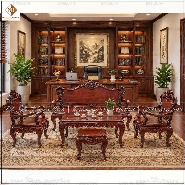 Bộ bàn ghế Louis gỗ gõ đỏ 6 món