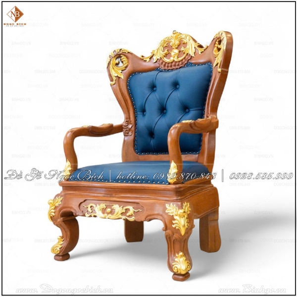 Ghế làm việc Lãnh Đạo bọc da xanh dương dát vàng 