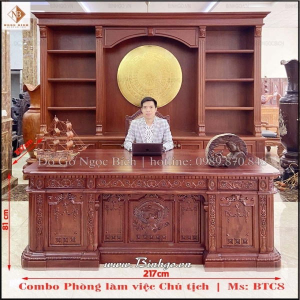 Combo bàn ghế làm việc phòng chủ tịch gỗ Gõ Đỏ màu gỗ Cẩm Lai