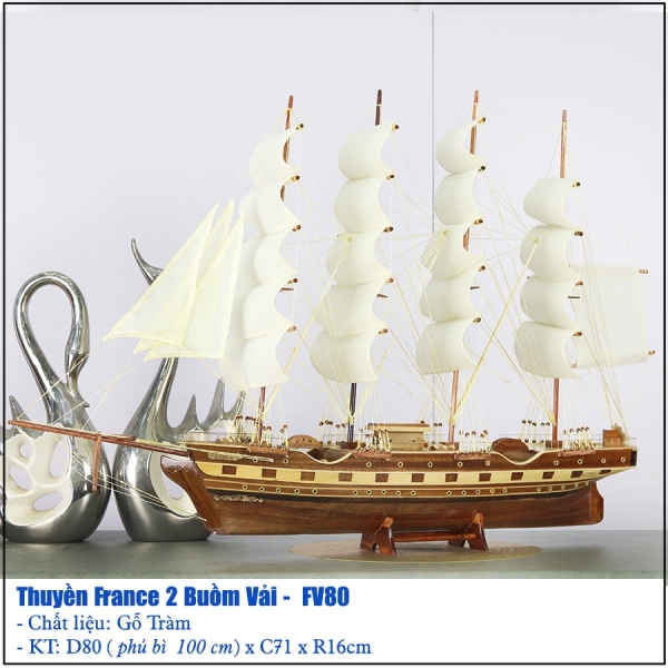 Thuyền buồm vải France 2 gỗ tràm dài 80cm 
