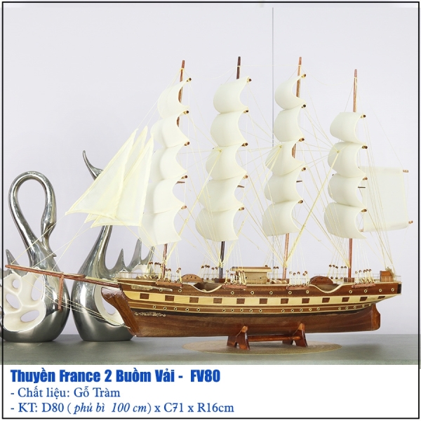 Mô hình thuyền buồm của Pháp, buồm vải - dài 80cm