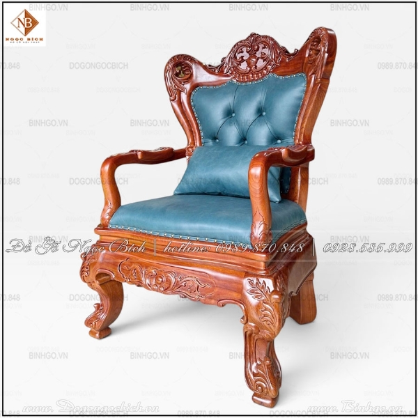 Ghế Chủ Tịch bọc da xanh lam cao cấp gỗ tự nhiên 