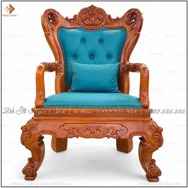 Ghế Giám Đốc Bọc Da Xanh Ngọc Lam gỗ tự nhiên