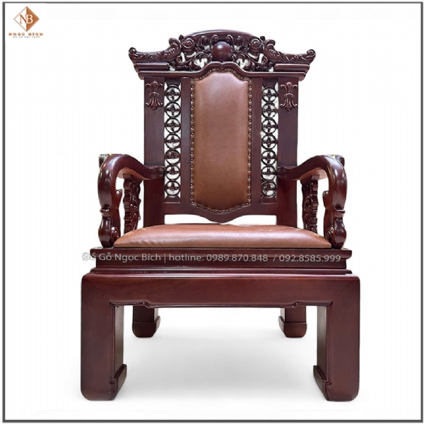 Ghế Khánh Tiết Khung Màu Nâu Óc Chó bọc da nâu 