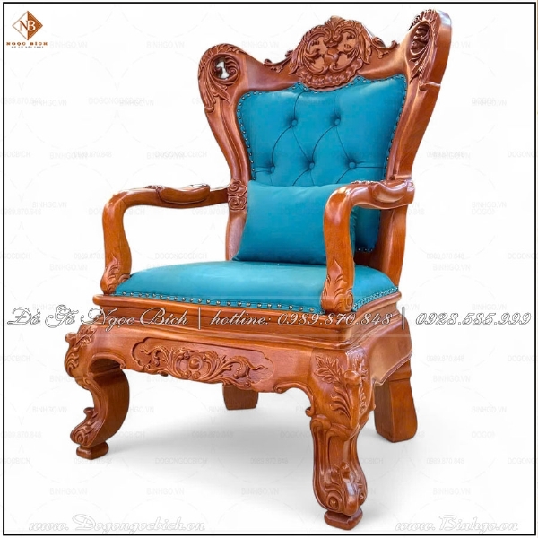 Ghế Giám Đốc Bọc Da Xanh Ngọc Lam gỗ tự nhiên