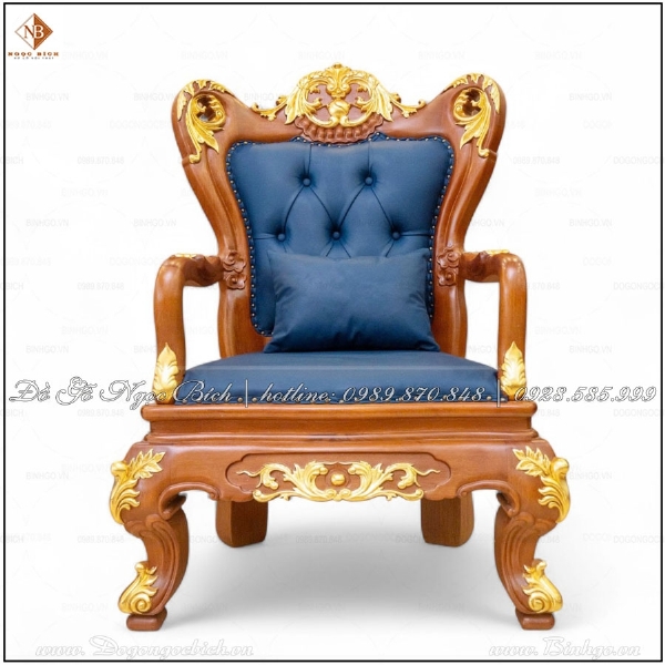 Ghế làm việc Lãnh Đạo bọc da xanh dương dát vàng 