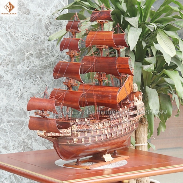 Mô hình thuyền chiến mẫu Le Sollell Royal 1669 gỗ cẩm dài 80cm 