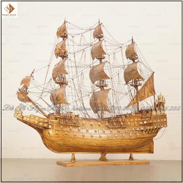 Mô hình thuyền chiến cổ buồm gỗ sưa dài 120cm