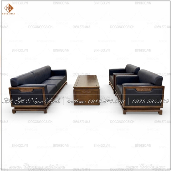 Sofa gỗ nệm da phong cách hiện đại