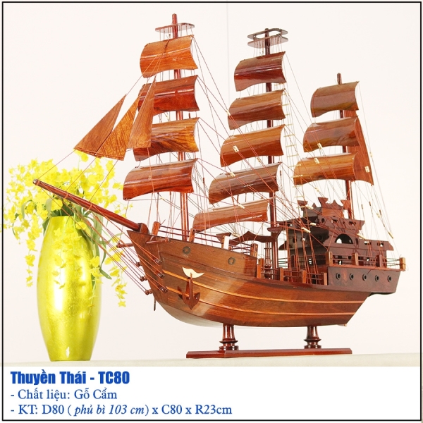 Thuyền Buồm gỗ mô hình tàu đánh cá Thái Lan dài 80