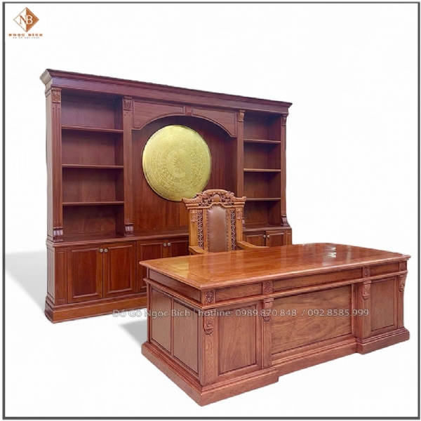 Bộ Bàn Giám Đốc Gỗ Gõ Đỏ Phong Cách Châu Âu