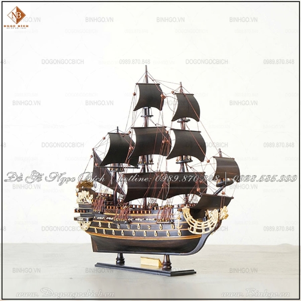 Thuyền để bàn mẫu thuyền Chiến dài 40cm gỗ mun 