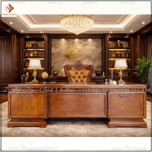 Bàn Chủ Tịch Gỗ Gõ Đỏ Kích Thước 255cm Phong Cách Hiện Đại Cao Cấp