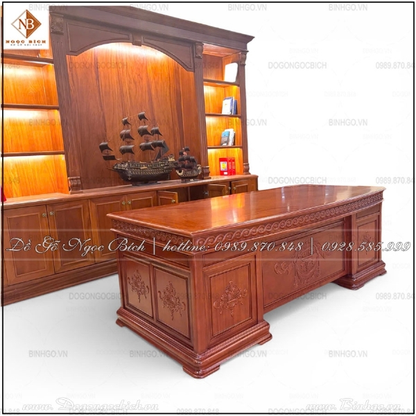 Bàn Giám Đốc mẫu tân cổ điển dài 217cm gỗ tự nhiên 