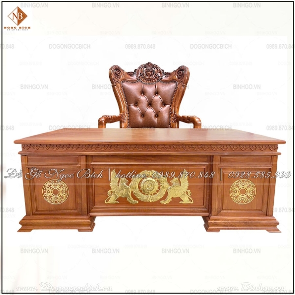 Bàn làm việc Lãnh đạo gỗ Gõ Đỏ kích thước 2m phong cách tân cổ điển