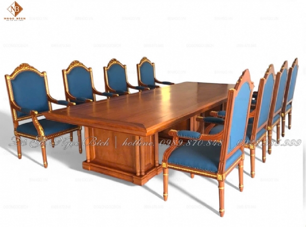bàn họp 10 ghế có tay gỗ tự nhiên