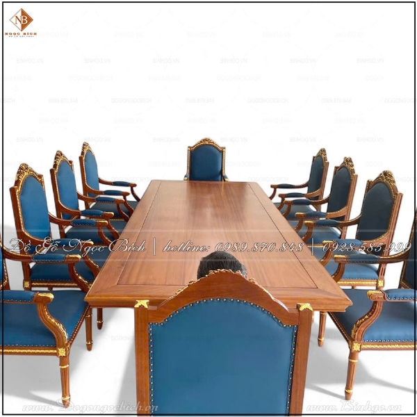 bàn họp 10 ghế có tay gỗ tự nhiên