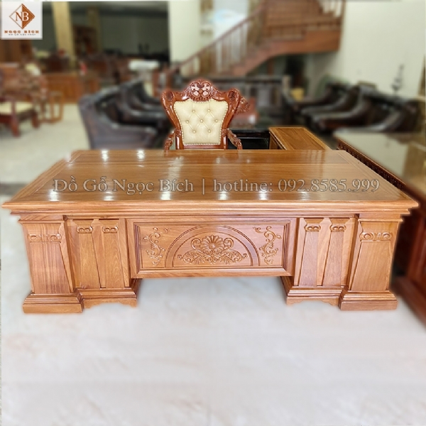 Bàn Giám Đốc Gỗ Tự Nhiên Cao Cấp Gỗ Gõ Đỏ Vân Đẹp Chuẩn Phong Thủy