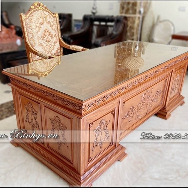 Bàn làm việc lãnh đạo gỗ tự nhiên mẫu bàn Hoa Lá Tây