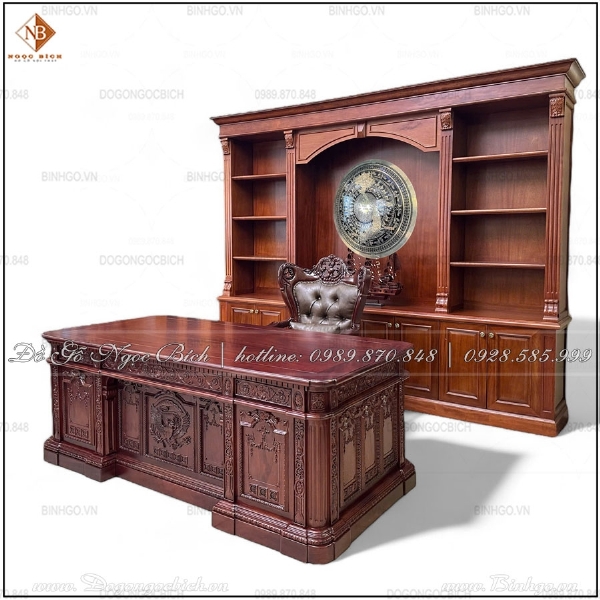 Bàn làm việc Lãnh đạo gỗ Gõ Đỏ kích thước 2m2 phong cách Obama 