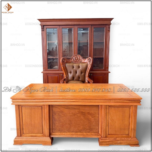 Bộ bàn ghế làm việc dài 175cm mẫu hoa lá tây trơn thanh lịch