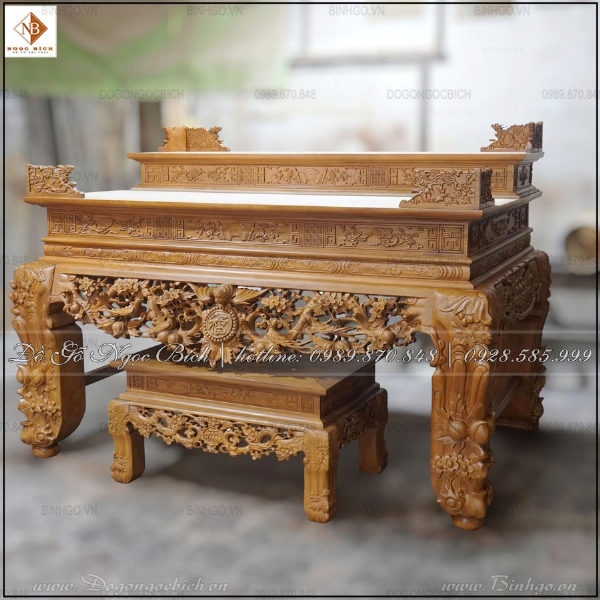 Bộ sập thờ nhị cấp Mai Thọ gỗ gõ đỏ
