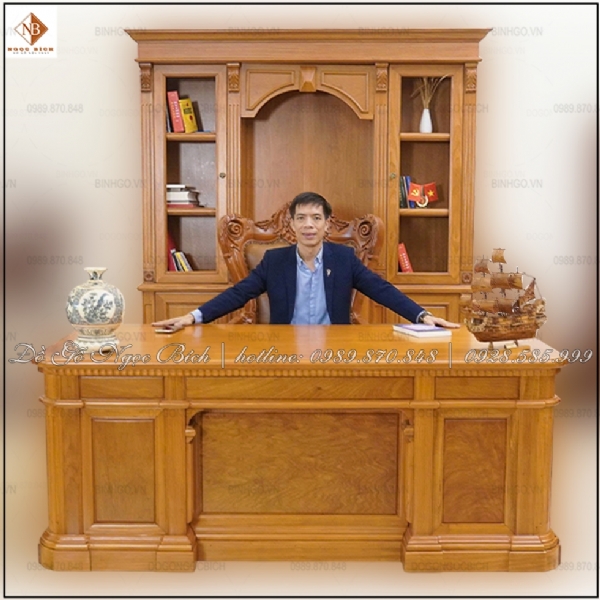 Bộ bàn làm việc Obama gỗ tự nhiên 1m97