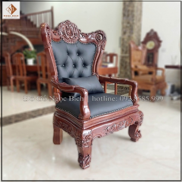 Ghế Chủ Tịch bọc da đen gỗ gõ đỏ cao cấp