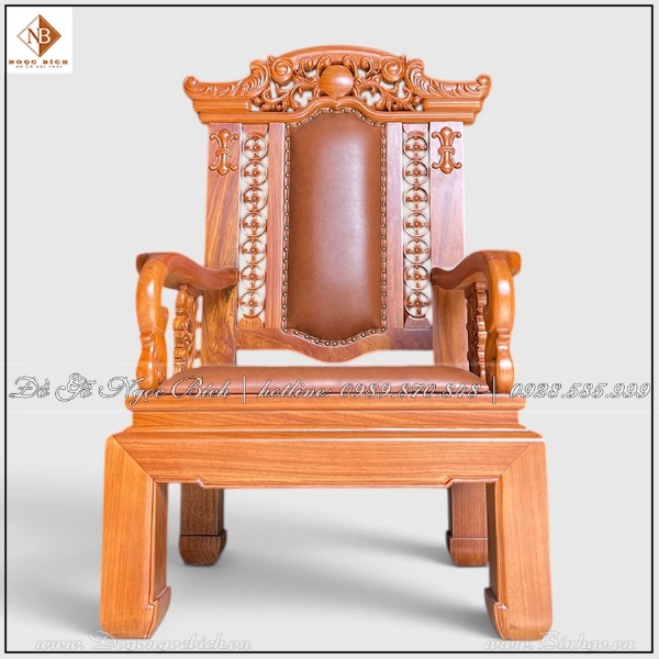 Ghế Chủ Tọa Bọc Da Nâu Gỗ Tự Nhiên 
