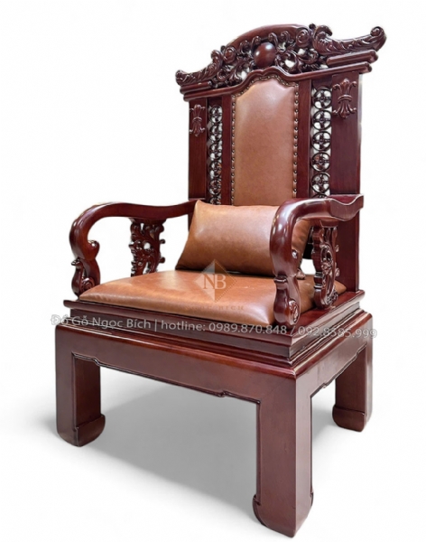 Ghế Khánh Tiết Khung Màu Nâu Óc Chó bọc da nâu 