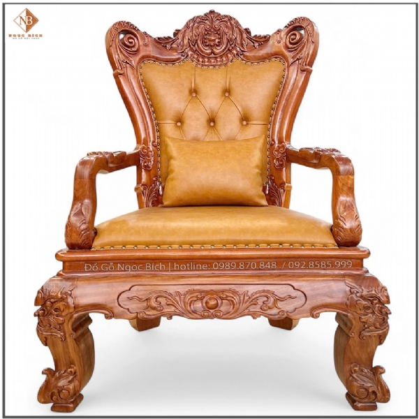 Ghế Chủ Tịch Gỗ Gõ Đỏ Bọc Da Bò Cao Cấp