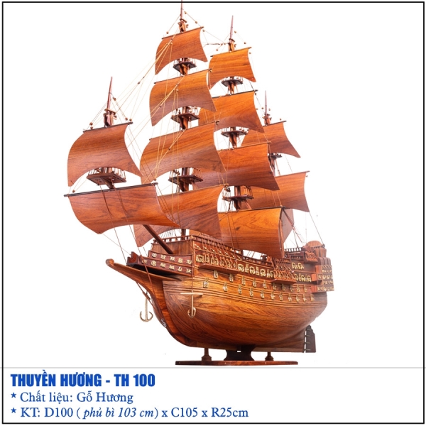 Thuyền buồm gỗ Hương dài 100cm