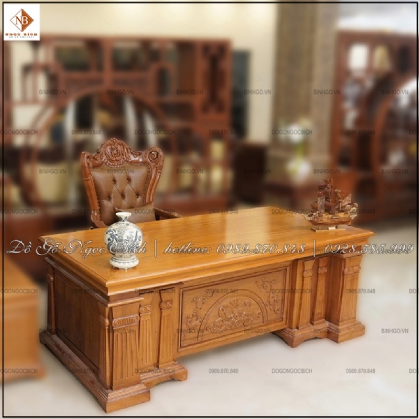 Mẫu bàn giám đốc phong cách Italy gỗ tự nhiên 2m17