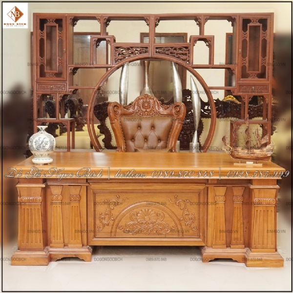 Mẫu bàn giám đốc phong cách Italy gỗ tự nhiên 2m17