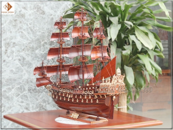 Mô hình thuyền chiến mẫu Le Sollell Royal 1669 gỗ cẩm dài 80cm 