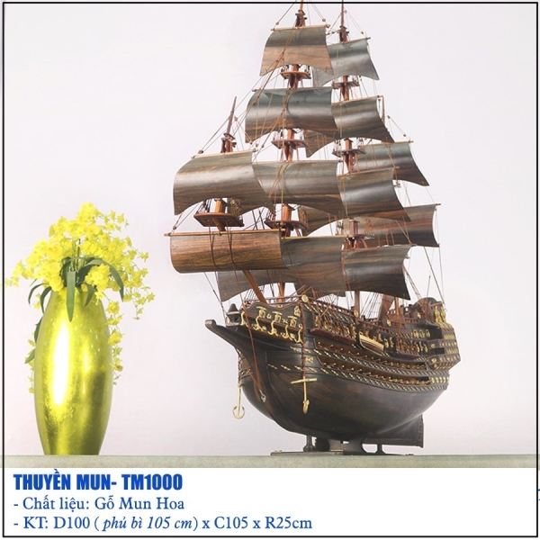 Thuyền buồm gỗ mun đẹp 1m