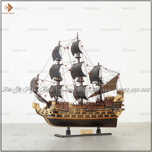 Thuyền để bàn mẫu thuyền Chiến dài 40cm gỗ mun 