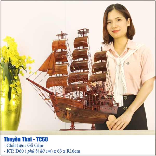 Thuyền buồm gỗ cẩm mẫu thuyền Thái Lan 60cm