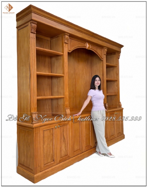 Tủ tài liệu dài 310cm gỗ gõ đỏ tự nhiên cao cấp