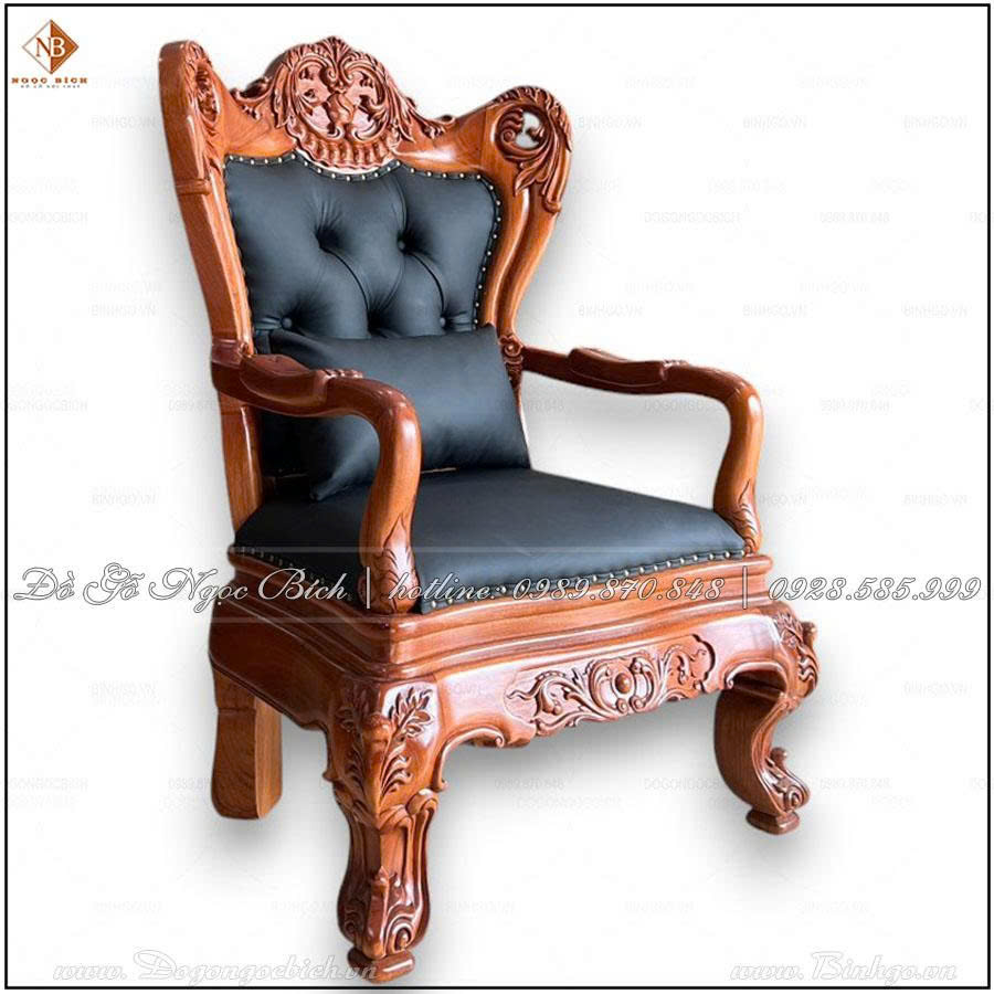 Mẫu ghế Lãnh Đạo bọc da đen đẹp gỗ tự nhiên