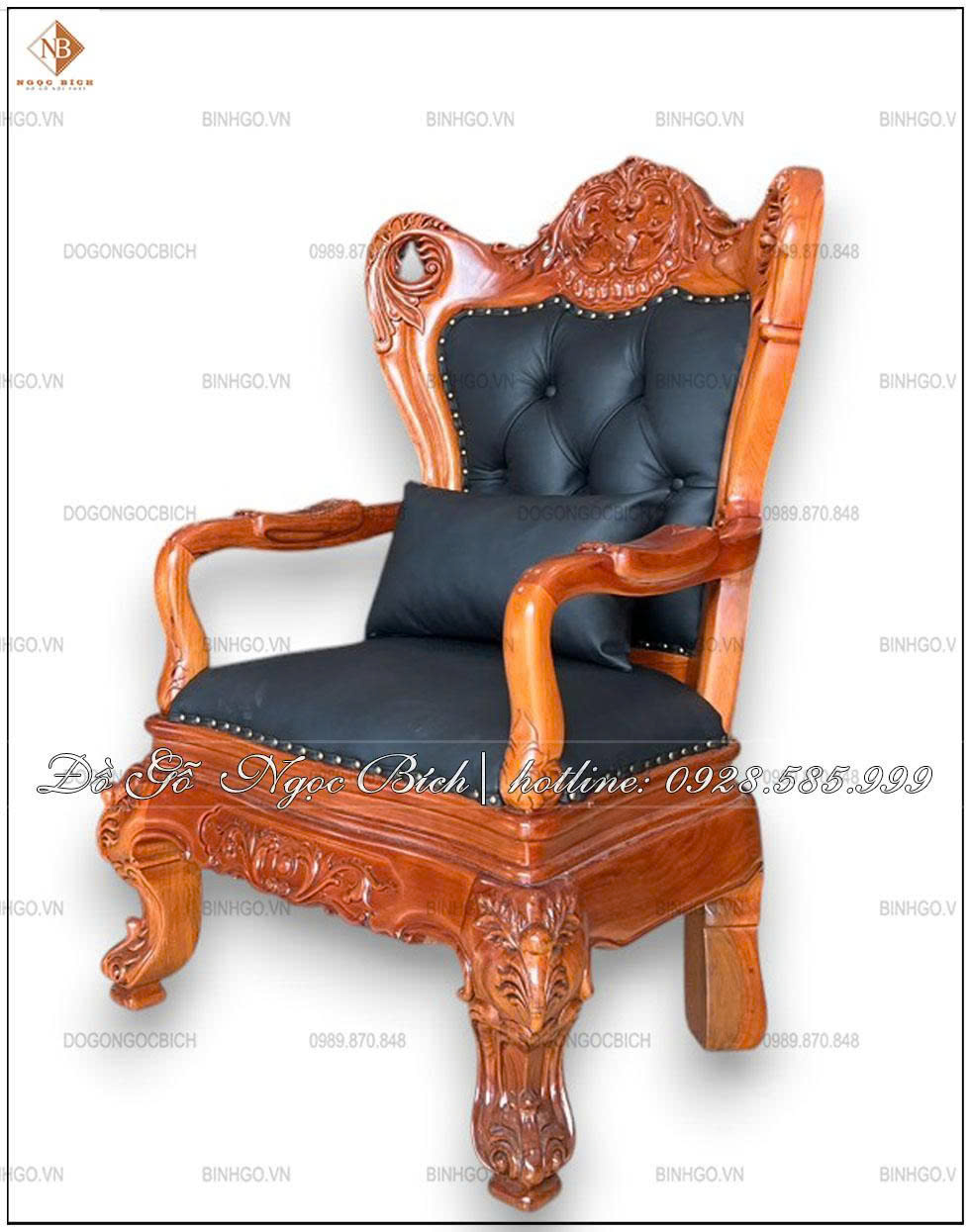 Mẫu ghế Lãnh Đạo bọc da đen sang trọng gỗ tự nhiên