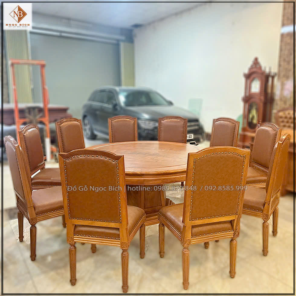 Bàn ăn tròn phối ghế bọc da 